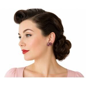 Vintage 50s Pink Rhinestone Screw Back Earrings Brass Cluster